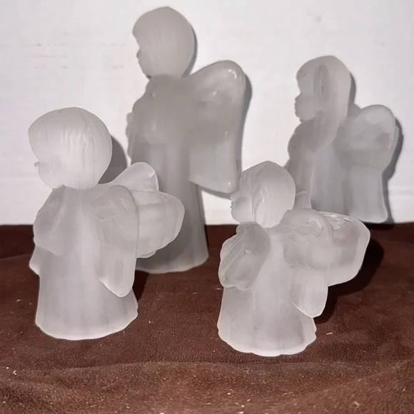 🐈‍⬛ Frosted Glass Angel Musicians candle holders set of 4 - Picture 4 of 6